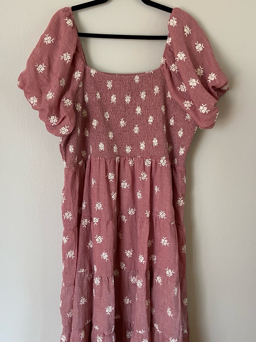 Maurices Rose Floral Smocked Midi Dress with Puff Sleeves